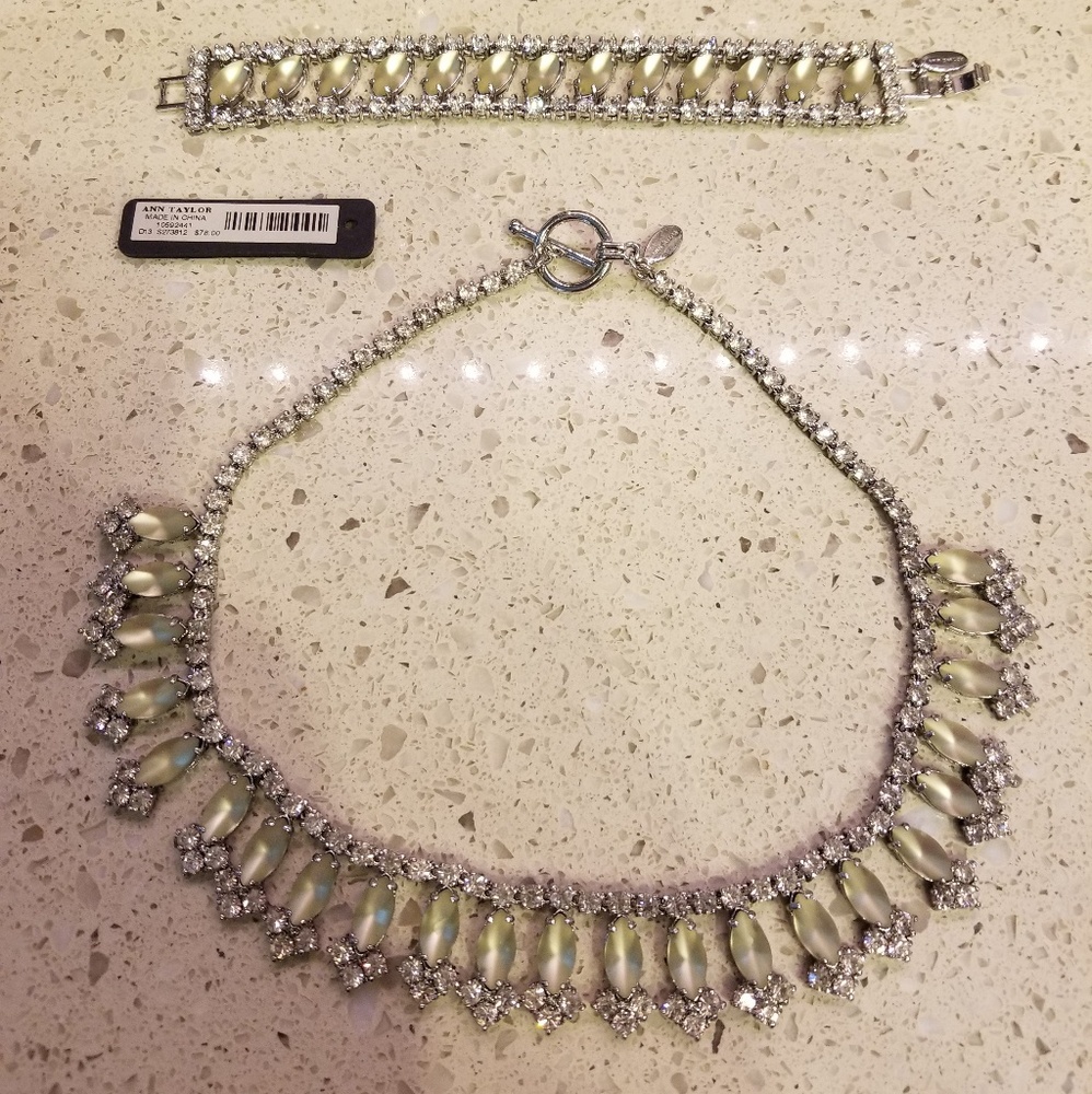 Ann Taylor Faux Diamond Necklace and Bracelet Set